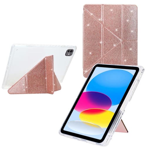 Funda de cuero inteligente con purpurina acrílica transparente plegable en Y para iPad Air 11 (2024/2025) (oro rosa)