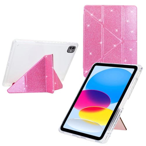 Funda de cuero inteligente con purpurina acrílica transparente plegable en Y para iPad Pro 13 (2024) (rosa)