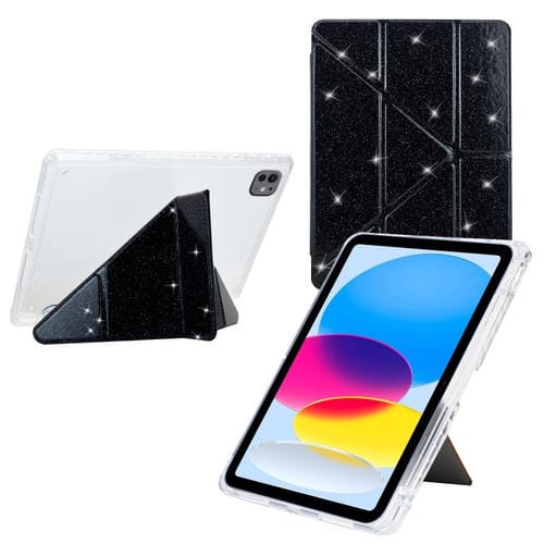 Funda de cuero inteligente con purpurina acrílica transparente plegable en Y para iPad Pro 11 (2024) (negro)