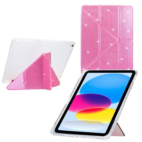 Funda plegable en Y de acrílico transparente con purpurina para iPad 10.2 (2021) y Air 10.5 (rosa)