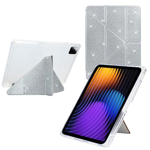 Funda plegable en Y de acrílico transparente con purpurina para Xiaomi Pad 7/7 Pro (plateada)