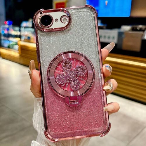 Funda con soporte giratorio para iPhone 16e con purpurina degradada (rosa)