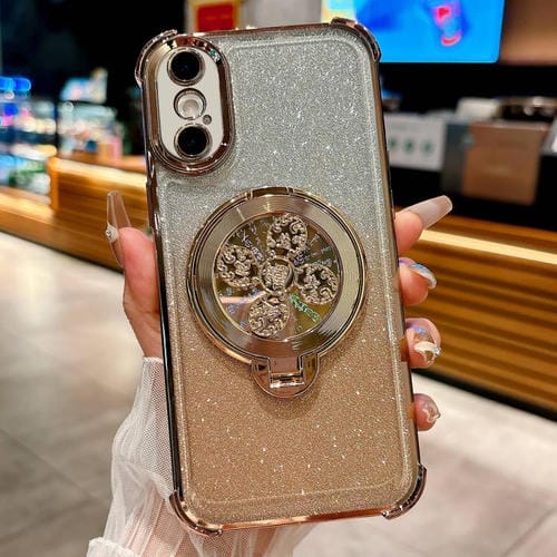 Funda con soporte giratorio para iPhone XS/X con purpurina degradada (dorado desierto)