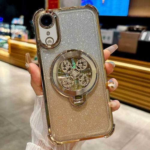 Funda con soporte giratorio para iPhone XR con purpurina degradada (dorada)
