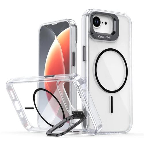 Funda para iPhone 16e con marco de lente MagSafe transparente y brillante (negro)