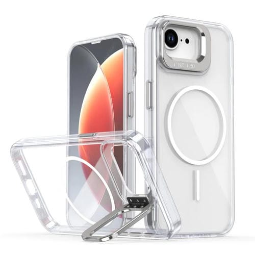 Funda para iPhone 16e con marco de lente MagSafe transparente y brillante (blanco)