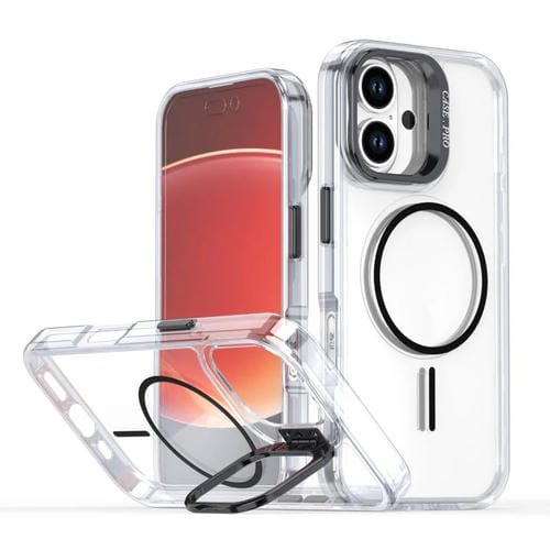 Funda para iPhone 16 Plus con marco de lente MagSafe transparente y brillante (negro)