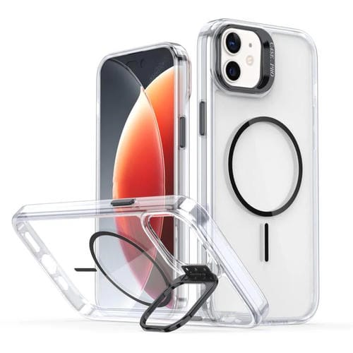 Funda para iPhone 11 con marco de lente MagSafe transparente y brillante (negro)