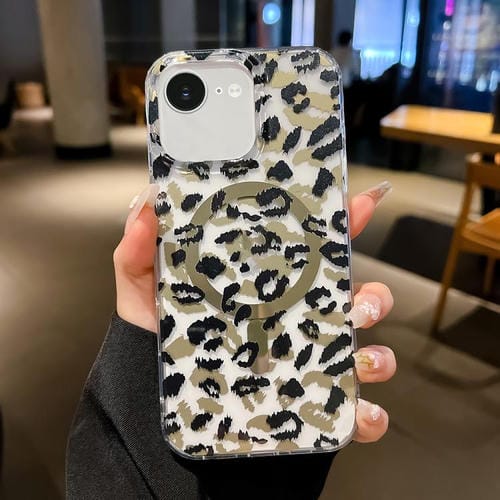 Funda MagSafe Leopard para iPhone 16e con laminado de doble cara IMD (negro y marrón)