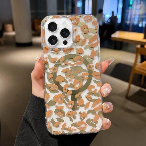 Funda Leopard MagSafe con laminado IMD de doble cara para iPhone 16 Pro Max (café amarillo)