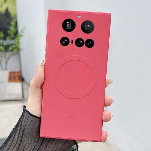 Funda magnética de silicona líquida MagSafe para Xiaomi 15 (rojo camelia)