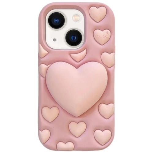 Funda de silicona con diseño de corazón 3D para iPhone 14 Plus (rosa)