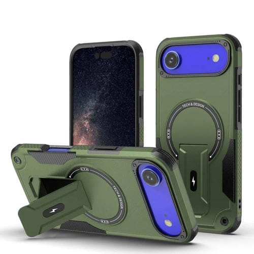 Funda híbrida de TPU y PC con soporte Magsafe para iPhone 17 Air Armor (verde militar)