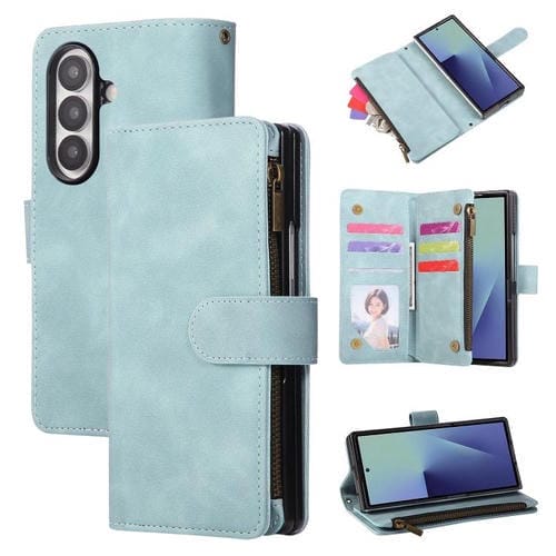 Funda de cuero multifuncional con cremallera esmerilada para Samsung Galaxy Z Fold7 5G (azul claro)