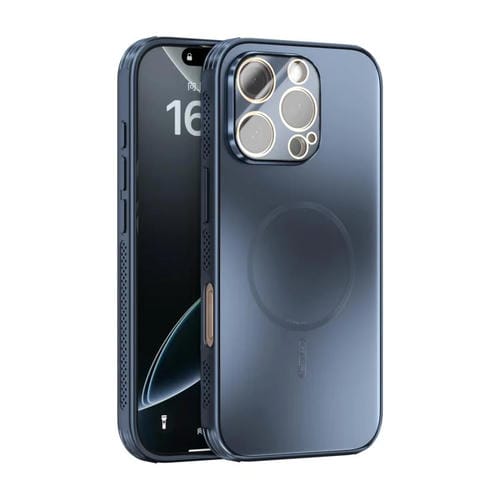 Funda ABEEL MagSafe esmerilada con disipación de calor y película para lente para iPhone 16 Pro (azul oscuro)