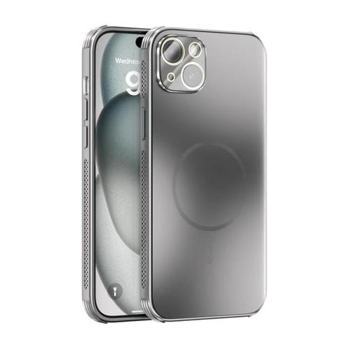 Funda ABEEL MagSafe esmerilada con disipación de calor y película para lente para iPhone 14 Plus (plateada)