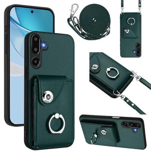 Funda para Samsung Galaxy M16 5G / F16 5G con tarjetero y anilla, con cordón largo (verde)