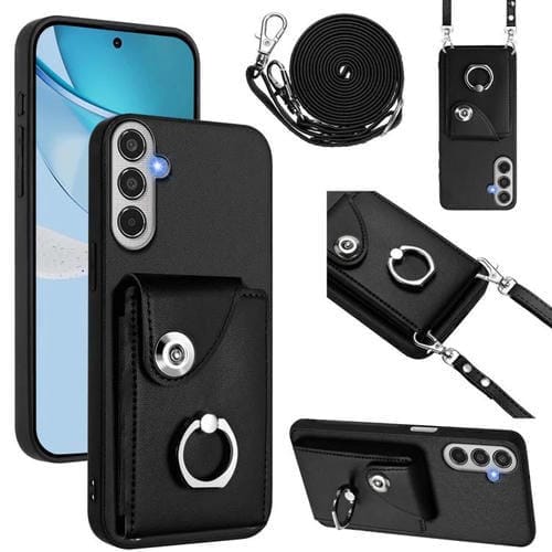 Funda para Samsung Galaxy M35 5G con tarjetero, anilla y cordón largo (negro)