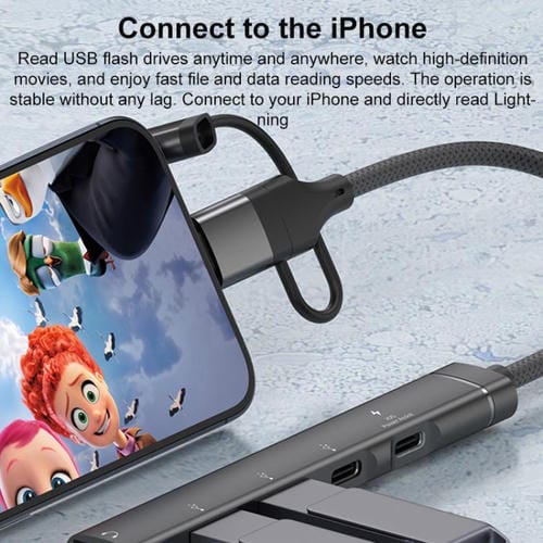 Adaptador concentrador USB/Tipo C/8 pines a PD, 2 USB, 2 tipo C, estación de acoplamiento 5 en 1 (plateado)