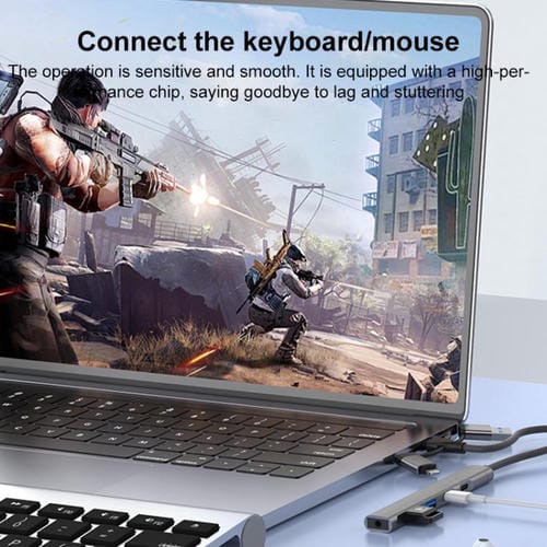 Adaptador concentrador USB Tipo C 8 pines a 3,5 mm PD 2 USB Tipo C estación de acoplamiento 5 en 1 (Gris)