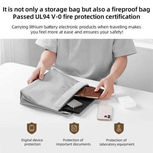 Bolsa de almacenamiento ignífuga para avión de pasajeros MOMAX SR55E 1-World, tamaño: 265 x 373 mm (gris)