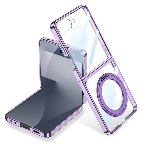 Funda para Samsung Galaxy Z Flip7 5G con galvanoplastia integrada y cobertura total, con soporte giratorio magnético (morado)