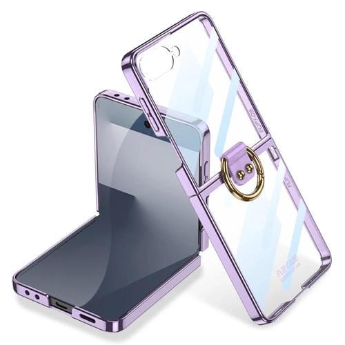 Funda para Samsung Galaxy Z Flip7 5G con galvanoplastia integrada Phantom, cobertura total y anillo (morado)