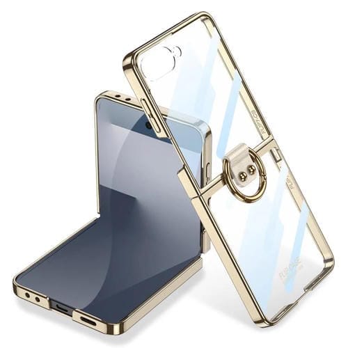 Funda para Samsung Galaxy Z Flip7 5G con galvanoplastia integrada Phantom, cobertura total y anillo (plateada)