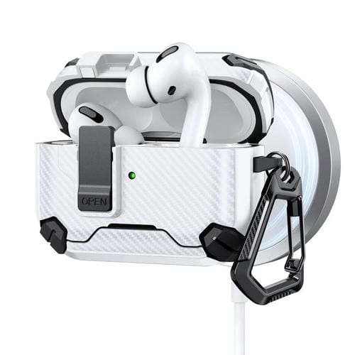 Estuche magnético MagSafe de dos colores con diseño de fibra de carbono para AirPods Pro 2 (negro y blanco)