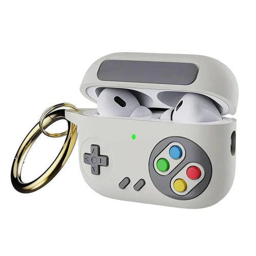 Funda protectora de silicona para auriculares AirPods 4 estilo consola de juegos retro (blanca)