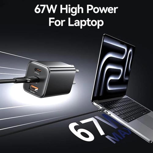 Cargador mini rápido USAMS CC265 de 67 W GaN, 2 puertos USB tipo C, con triple puerto, enchufe UE (blanco)