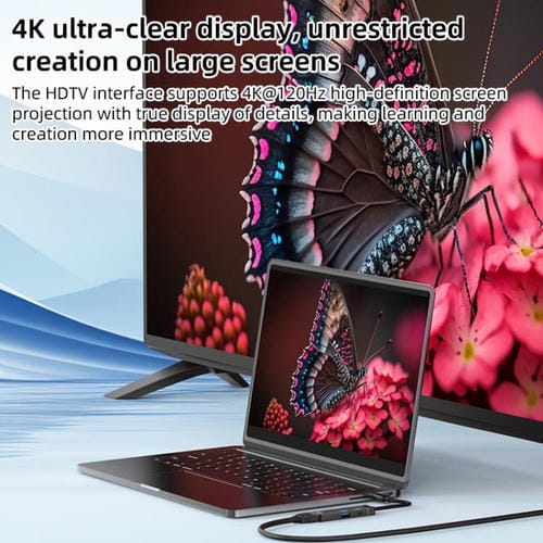 Estación de acoplamiento concentrador HDMI tipo C a tipo C USB-A (Gris)