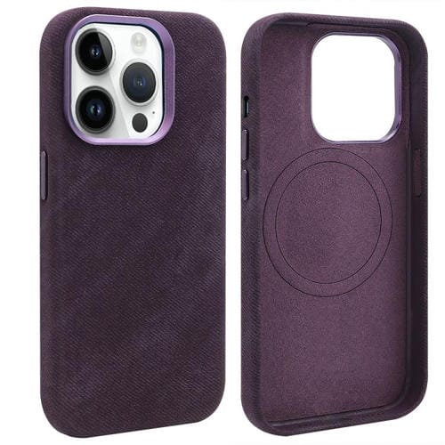 VIETAO - Funda de piel sintética con textura vaquera retro MagSafe para iPhone 13 Pro Max (morado oscuro)