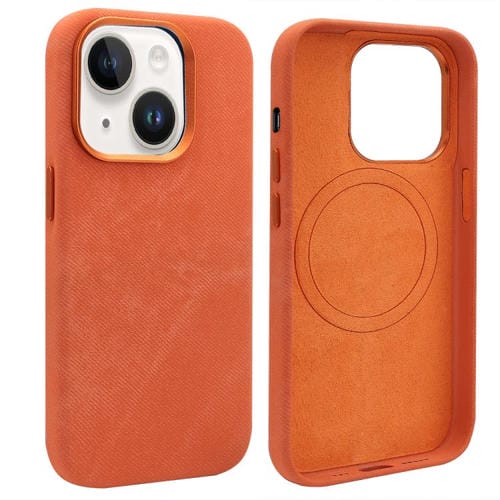 Funda VIETAO de cuero sintético con textura vaquera retro MagSafe para iPhone 13 (naranja)