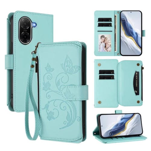 Funda de cuero con cremallera para Redmi A5 4G (171,7 mm) y Xiaomi Poco C71 (verde menta)