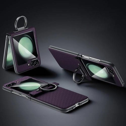 Funda SULADA 600D con textura de Kevlar para Samsung Galaxy Z Flip5, a prueba de golpes, con soporte para anillo (morado)