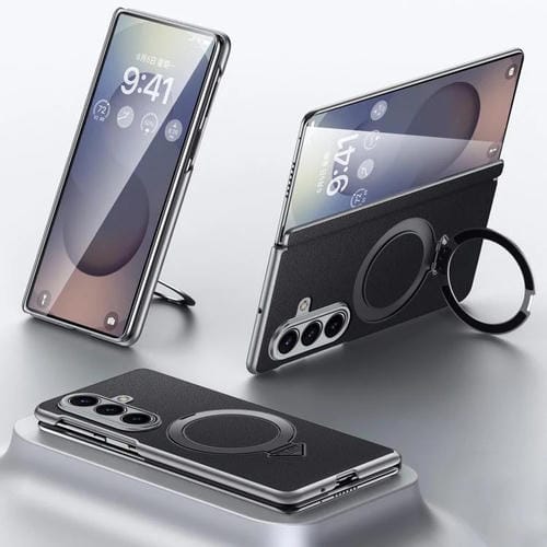 Funda magnética SULADA de cuero de grano superior con soporte MagSafe para Samsung Galaxy Z Fold7 5G (negra)