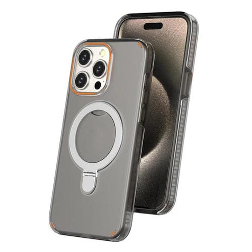 Funda colorida 2 en 1 con soporte de anillo MagSafe para iPhone 15 Pro Max (negro transparente)