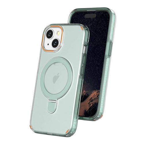 Funda colorida 2 en 1 con soporte de anillo MagSafe para iPhone 15 (verde menta)
