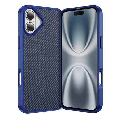 Funda MagSafe con textura de fibra de carbono y tacto suave para iPhone 16 (azul)