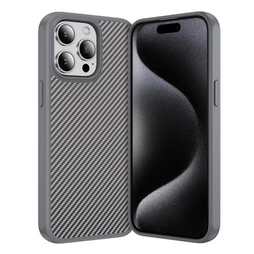 Funda MagSafe con textura de fibra de carbono y tacto suave para iPhone 15 Pro Max (gris)