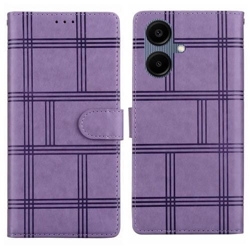 Funda de piel con relieve a cuadros para Samsung Galaxy A07 4G/5G (morada)