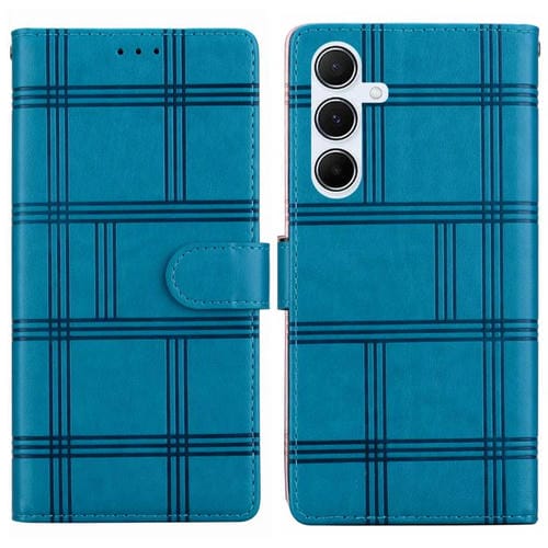 Funda de piel con relieve a cuadros para Samsung Galaxy A55 5G (azul)