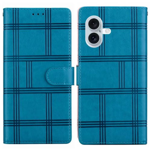 Funda de piel con relieve a cuadros para iPhone 16 Plus (azul)