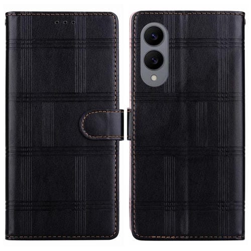 Funda de cuero con relieve a cuadros para Samsung Galaxy S25 Edge 5G (negra)