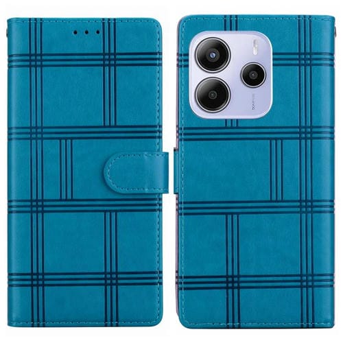 Funda de cuero con relieve a cuadros para Redmi Note 14 5G (azul)