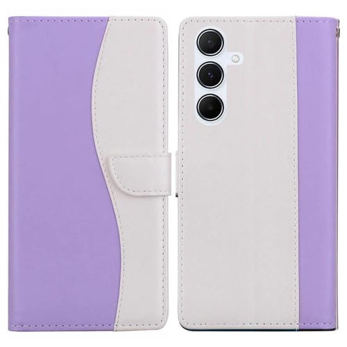 Funda de cuero bicolor con relieve para Samsung Galaxy A25 5G (morado y blanco)