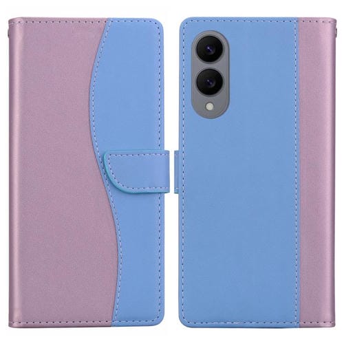 Funda de cuero bicolor con relieve para Samsung Galaxy S25 Edge 5G (rosa y azul)