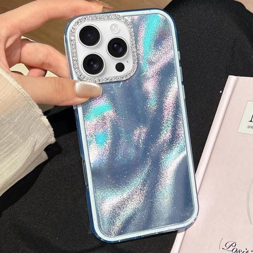 Funda 3 en 1 con diseño de arena movediza y marco de diamante para iPhone 16 Pro (azul)