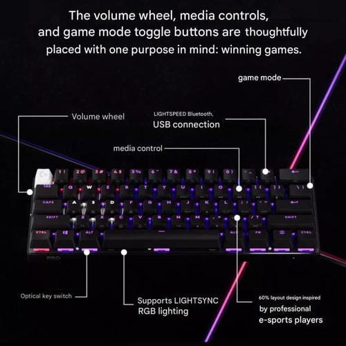 Teclado inalámbrico Logitech G PRO X 60 LIGHTSPEED interruptores ópticos GX-T (Blanco)